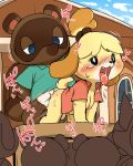  animal_crossing anthro balls blush breasts brown_body brown_fur canid canine canis clothed clothing domestic_dog female fur genitals isabelle_(animal_crossing) male male/female male_penetrating mammal manmosu_marimo nintendo nipples open_mouth outside penetration public raccoon_dog shih_tzu tanuki tom_nook_(animal_crossing) toy_dog video_games yellow_body yellow_fur 