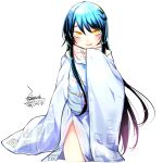  1girl ejami japanese_clothes kimono long_hair looking_at_viewer nurarihyon_no_mago scarf simple_background smile solo white_background yellow_eyes yuki_onna_(nurarihyon_no_mago) 