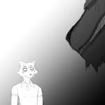  1:1 anthro beast_(bloodborne) beastars bloodborne canid canine canis clothing comic duo female fromsoftware gradient_background hi_res hladilnik legoshi_(beastars) male mammal polo_shirt scared sharp_teeth shirt simple_background sony_corporation sony_interactive_entertainment teeth topwear vicar_amelia video_games wolf 