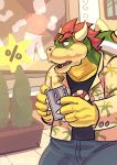  anthro apricalico bottomwear bowser casual_clothing cellphone clothed clothing discount fully_clothed hair hi_res jeans koopa male mall mannequin mario_bros nintendo pants phone reptile scalie shirt solo topwear tree video_games 