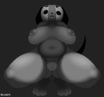  absurd_res animate_inanimate anthro big_breasts black_background bluubrii breasts butt canid crouching female genitals hands_behind_back hi_res looking_at_viewer mammal nintendo nintendo_switch nipples nude open_mouth pussy simple_background smile solo switch_dog thick_thighs tongue video_games wide_hips 