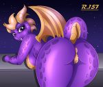  2020 activision anthro anus bent_over big_butt breasts butt crossgender digital_media_(artwork) dragon eyelashes female genitals hi_res horn looking_at_viewer looking_back membrane_(anatomy) membranous_wings mtf_crossgender night_sky open_mouth purple_eyes pussy renegade-157 scalie side_boob signature solo spyro spyro_the_dragon star thick_thighs video_games wings 
