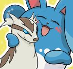  azumarill blue_body blue_eyes blue_skin blush brown_body brown_fur duo eyes_closed fangs female fur linoone nintendo open_mouth pink_inner_ear pok&eacute;mon pok&eacute;mon_(species) simple_background smile t4_(twitch_plays_pokemon) tddog twitch_plays_pok&eacute;mon video_games white_body white_skin yellow_background ziggy_(twitch_plays_pokemon) 