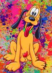  absurd_res balls canid canine canis collar disney domestic_dog feral genitals hi_res lobofeo male mammal penis pinup pluto_(disney) pose solo 