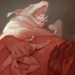  abdominal_bulge ambiguous_gender anthro copperas distressed emotionally_torn feral group hi_res macro male micro mouth_shot open_mouth oral_vore pawpads paws pinned sadism teasing torture vore 