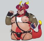  2020 anthro aretna belly bulge clothing cthugha_(tas) cute_fangs dragon hi_res humanoid_hands kemono male moobs navel nipples overweight overweight_male red_body simple_background solo tokyo_afterschool_summoners underwear video_games 