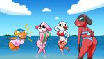  absurd_res animal_crossing anthro avian beach bikini bird bovid breasts butt canid canine canis caprine cherry_(animal_crossing) cleavage clothed clothing cloud cookie_(animal_crossing) domestic_dog female group hand_behind_head hand_on_hip hands_on_thighs hi_res looking_back mammal marcodile nintendo on_one_leg one-piece_swimsuit outside partially_submerged piper_(animal_crossing) pose sea seaside sheep sky sling_bikini standing swimwear video_games water wendy_(animal_crossing) 