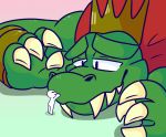  crocodile crocodilian crocodylid domination donkey_kong_(series) gentle_giant hi_res hug human kikinomnoms king king_k._rool kremling macro male mammal nintendo reptile royalty scalie smile video_games 