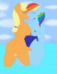  absurd_res anthro applejack_(mlp) big_breasts blush bodily_fluids breasts butt chest_tuft duo equid equine female female/female fingering french_kissing friendship_is_magic genital_fluids hi_res horse kissing mammal my_little_pony nipples nude pony pussy_juice rainbow_dash_(mlp) renegade-157 tuft vaginal vaginal_fingering water wide_hips 