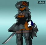  absurd_res anthro areola areola_slip big_breasts blindfold breasts cleavage clothed clothing equid equine female hi_res horse katana legwear mammal melee_weapon pony renegade-157 solo sword thigh_highs weapon wide_hips yorha_2b 