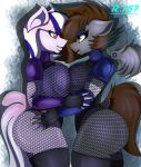  absurd_res anthro big_breasts big_butt breast_squish breasts breasts_frottage butt butt_grab clothed clothing duo equid equine female female/female fishnet hand_on_butt hi_res mammal my_little_pony pterippus renegade-157 squish wings 