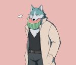  anthro asteriiiiiiiiii belt blue_body blue_eyes blue_fur brand_new_animal canid canine canis cheek_tuft clothed clothing coat facial_tuft food fruit fur hands_in_pockets looking_at_viewer male mammal melon multicolored_body multicolored_fur plant pockets shirou_ogami simple_background solo standing studio_trigger topwear tuft two_tone_body two_tone_fur watermelon were werecanid werecanine werewolf white_body white_fur wolf 