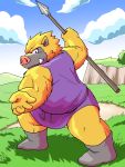  2020 3:4 anthro clothing detailed_background dragon_quest fur humanoid_hands kemono male mammal misterdonn orc_(dragon_quest) orc_chieftain outside robe slightly_chubby solo square_enix suid suina sus_(pig) video_games wild_boar yellow_body yellow_fur 