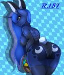  absurd_res anthro big_breasts big_butt blue_body breasts bunny_costume butt clothing costume easter_egg equid female friendship_is_magic hi_res horn legwear looking_back mammal my_little_pony princess_luna_(mlp) rear_view renegade-157 solo thigh_highs unicorn 