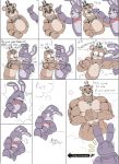  animatronic anthro asphyxiation blue_eyes bodily_fluids bonnie_(fnaf) bow_tie choking clothing comic convenient_censorship dialogue duo english_text five_nights_at_freddy&#039;s freddy_(fnaf) growth hat headgear headwear hi_res inkart_flow lagomorph leporid machine male mammal muscle_growth rabbit red_eyes robot size_transformation speech_bubble sweat sweatdrop text to_be_continued top_hat ursid video_games 