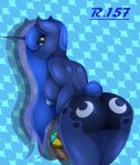  absurd_res alternate_species anthro big_breasts big_butt blue_body breasts butt easter_egg equid female friendship_is_magic hi_res horn looking_back mammal my_little_pony princess_luna_(mlp) rear_view renegade-157 solo unicorn 