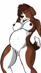  9:16 anthro beagle belly big_belly blush bodily_fluids breasts brown_body brown_fur canid canine canis domestic_dog female female_pred fur genital_fluids genitals hair hi_res hunting_dog mammal nude pussy scent_hound solo wide_hips 