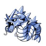  blue_theme commentary creature english_commentary fangs full_body gen_1_pokemon gyarados no_humans pokemon pokemon_(creature) rumwik signature simple_background solo white_background 