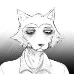  1:1 anthro beastars canid canine canis clothing comic hi_res hladilnik legoshi_(beastars) looking_down male mammal monochrome polo_shirt reaction_image shirt sketch solo tired topwear wolf 