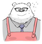  2020 anthro apron black_nose bodily_fluids clothing eyewear fur gayousi7 glasses hi_res kemono male mammal necktie overweight overweight_male polar_bear shirt simple_background solo sweat topwear ursid ursine white_background white_body white_fur 