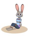  anthro bottomwear bound clothing disney female gag hi_res jeans judy_hopps lagomorph leporid looking_at_viewer mammal nivek15 pants rabbit rope rope_bondage shirt sitting solo tape tape_gag topwear zootopia 