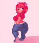  anormaluser anthro bottomwear bovid caprine clothing female hair jeans lammy_lamb looking_at_viewer looking_back mammal pants parappa_the_rapper red_hair sheep solo sony_corporation sony_interactive_entertainment um_jammer_lammy video_games 