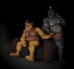  alternate_version_at_source anthro belly black_body black_fur claws clothing convenient_censorship duo five_nights_at_freddy&#039;s five_nights_at_freddy&#039;s_4 food fur hat headgear headwear hi_res inkart_flow male mammal mostly_nude musclegut nightmare_(fnaf) nightmare_fredbear_(fnaf) nipples pawpads pecs pink_nipples popcorn sitting standing teeth toe_claws top_hat ursid video_games yellow_body yellow_fur 