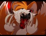 2018 2_tails 3_fingers ambiguous_gender anthro black_bars blonde_hair blood bodily_fluids bust_portrait canid canine chest_tuft claws doll drooling fangs fingers fox fur glowing hair looking_at_viewer mammal mouth_shot multi_tail open_mouth open_smile portrait presenting presenting_mouth red_background red_eyes red_tongue saliva seam_(sewing) sharp_claws sharp_teeth simple_background smile solo sonic_the_hedgehog_(series) tails_doll teeth tinymunch tongue tongue_out tuft uvula white_body white_fur white_inner_ear white_tail yellow_body yellow_ears yellow_fur yellow_tail 