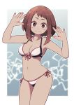  1girl bikini blush_stickers boku_no_hero_academia breasts brown_eyes brown_hair highres lamb-oic029 looking_at_viewer navel pose side-tie_bikini smile swimsuit uraraka_ochako 