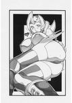  ass breasts greyscale justice_gakuen large_breasts legs monochrome no_bra okachimentaiko_(artist) shiritsu_justice_gakuen solo thick_thighs thighhighs thighs tiffany_lords 