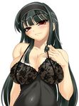  black_hair blush breasts chemise hairband kimi_ga_aruji_de_shitsuji_ga_ore_de kuonji_shinra kure_masahiro large_breasts long_hair naughty_face nipples red_eyes solo 