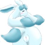  anus blush butt eeveelution female glaceon looking_back nintendo open_mouth plain_background pok&#233;mon pokemon pussy solo unknown_artist video_games white_background 