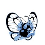  antennae blue_theme bug butterfly butterfree commentary creature english_commentary fangs full_body gen_1_pokemon insect no_humans pokemon pokemon_(creature) rumwik signature simple_background solo white_background 