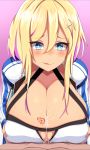  +_+ 1boy 1girl :p azur_lane bangs blonde_hair blue_eyes blush breast_squeeze breast_tattoo breasts cleavage cleavage_cutout coat collarbone commentary cum cum_on_body cum_on_breasts cum_on_upper_body english_commentary eyebrows_visible_through_hair gyaru hair_between_eyes hair_ornament hairclip halterneck hetero huge_breasts long_sleeves looking_at_viewer marblehead_(azur_lane) mixed-language_commentary multicolored_hair nose_blush open_clothes open_coat paizuri paizuri_under_clothes pink_hair polar_(admiral_pola) pov purple_background shiny shiny_skin short_hair_with_long_locks sidelocks simple_background smile solo_focus tan tattoo tongue tongue_out two-tone_hair upper_body white_coat 