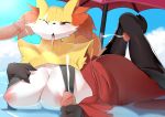  anthro big_breasts blush bodily_fluids breasts butt cum delphox disembodied_penis faeki female genital_fluids genitals male nintendo nipples penis pok&eacute;mon pok&eacute;mon_(species) video_games 