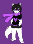  3:4 anthro black_hair bottomwear clothing fur girly goth hair hands_in_pockets hi_res hotpants male pockets pose scarf sebby_darkheart shorts solo unknown_artist white_body white_fur 
