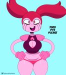  absurd_res alien alien_humanoid big_breasts blue_background breasts cartoon_network cleavage cleavage_cutout clothed clothing female gem_(species) gloves hair handwear hi_res humanoid keyhole_turtleneck looking_at_viewer navel panties red_hair simple_background solo somescrub spinel_(steven_universe) steven_universe sweater thick_thighs topwear underwear wide_hips 