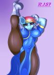  absurd_res anthro big_breasts breasts camel_toe chun-li clothing equid equine female footwear friendship_is_magic hi_res high_heels horse looking_at_viewer mammal my_little_pony pony rainbow_dash_(mlp) raised_leg renegade-157 shoes solo 