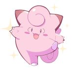  :3 :d artsy-rc clefairy commentary english_commentary full_body gen_1_pokemon highres looking_at_viewer no_humans open_mouth pokemon pokemon_(creature) signature smile solo sparkle standing standing_on_one_leg 