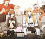  anastasia_(fate/grand_order) animal_ears blonde_hair brown_hair caenis_(fate) candy character_doll couch dark_skin eyepatch facial_hair fate/grand_order fate_(series) food fujimaru_ritsuka_(male) gloves goatee kadoc_zemlupus kirschtaria_wodime lollipop long_hair mash_kyrielight napoleon_bonaparte_(fate/grand_order) nintendo_switch ophelia_phamrsolone pink_hair playing_games scandinavia_peperoncino signature siya_ho white_gloves white_hair 