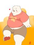  &lt;3 2020 anthro belly blush bottomwear canid canine canis clothing domestic_dog fur hi_res kemono kwzu male mammal overweight overweight_male shirt shorts sitting solo topwear white_body white_fur 