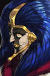  black_skin bleach blue_hair fur_trim grin hankuri kurotsuchi_mayuri long_hair looking_at_viewer male_focus portrait sanpaku smile solo two-tone_skin white_skin wide-eyed yellow_eyes yellow_teeth 