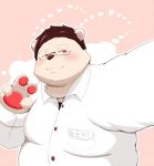  &lt;3 2020 anthro belly blush clothing cute_fangs eyewear glasses hi_res japanese_text kemono kwzu male mammal overweight overweight_male shirt solo text topwear ursid 