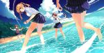  4girls amatani_mutsu barefoot beach blue_eyes blue_skirt bow bowtie brown_eyes brown_hair bunny cloud day feet kujou_shion leaning_forward legwear_removed looking_at_viewer looking_back multiple_girls ocean official_art onishima_homare out_of_frame outdoors plant pleated_skirt red_bow red_neckwear sagaraise scenery school_uniform shirt short_hair skirt sky sleeves_rolled_up sounan_desuka? standing standing_on_one_leg suzumori_asuka sweater_vest text_focus toes twintails water wet wet_clothes white_shirt wringing_clothes wringing_skirt 