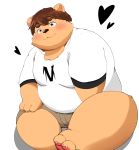  &lt;3 2020 anthro belly blush bottomwear canid canine canis clothing domestic_dog hi_res kemono kwzu male mammal overweight overweight_male shirt shorts simple_background sitting solo topwear white_background 
