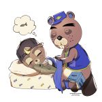  1:1 animal_crossing anthro beaver bed bedding blanket book c.j._(animal_crossing) child chip_(animal_crossing) clothing darkgreyclouds duo father father_and_child father_and_son freckles furniture hat headgear headwear male mammal nintendo parent parent_and_child rodent sleeping son video_games young 