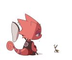  animal_crossing anthro arthropod bug_net butt chameleon flick_(animal_crossing) goth horn insect lizard male mantis nintendo piercing red_body red_scales reptile scales scalie solo ssalrobyul video_games 