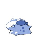  blue_theme commentary creature english_commentary full_body gen_1_pokemon looking_at_viewer lying monochrome nidoran nidoran_(female) no_humans on_stomach pokemon pokemon_(creature) pokemon_rgby_(style) rumwik signature simple_background solo white_background 