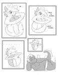  2011 anthro anthro_to_inanimate breasts clothing clothing_transformation comic dialogue dragon eyes_closed female hi_res horn inanimate_transformation mildrakin_(artist) monochrome simple_background smile transformation underwear white_background 