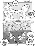  absurd_res against_wall amazinggwen anthro beastars bodily_fluids canid canine canis comic cunnilingus dialogue domination english_text female female/female female_domination group haru_(beastars) hi_res holding_head juno_(beastars) lagomorph legoshi_(beastars) leporid male male/female mammal menacing monochrome oral rabbit sex text vaginal wolf 